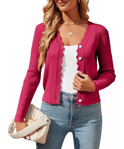 Womens Cropped Cardigan Knit Shrugs for Dresses Tops V Neck Button Down Cardigans Sweaters Red $6.95 Sweaters