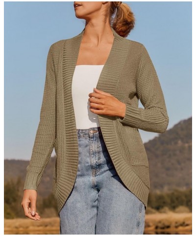 Women's 2024 Fall Winter Long Sleeve Open Front Casual Lightweight Soft Knit Cardigan Sweater Outerwear Light Khaki $22.94 Sw...