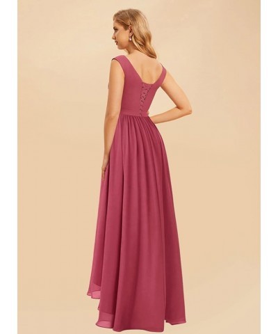 Women's High Low Bridesmaid Dresses Long Ruched Chiffon V Neck Formal Evening Party Dress with Pockets CM086 Fuchsia $31.27 D...