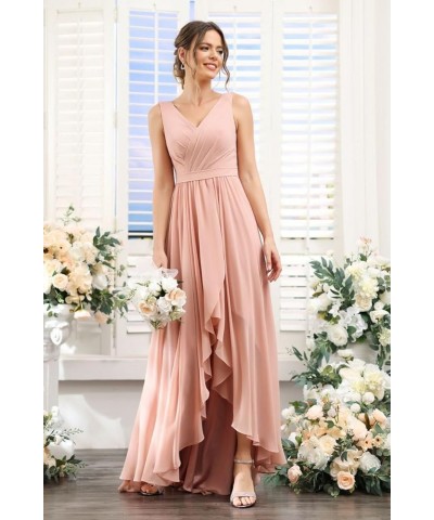 Women's High Low Bridesmaid Dresses Long Ruched Chiffon V Neck Formal Evening Party Dress with Pockets CM086 Fuchsia $31.27 D...