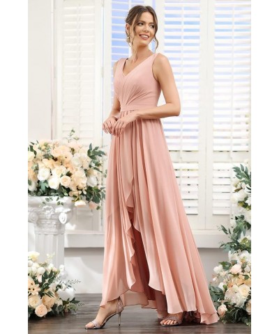 Women's High Low Bridesmaid Dresses Long Ruched Chiffon V Neck Formal Evening Party Dress with Pockets CM086 Fuchsia $31.27 D...