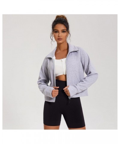 Women Fleece Lined Jacket Cropped Sweatshirts Zip Up Oversized Winter Coats Warm Fashion Long Sleeve Tops Pockets Grey $16.76...