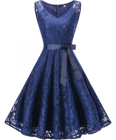 Women Floral Lace V Neck Sleeveless Cocktail Party Bridesmaid Short Prom Dresses Navy $19.24 Dresses