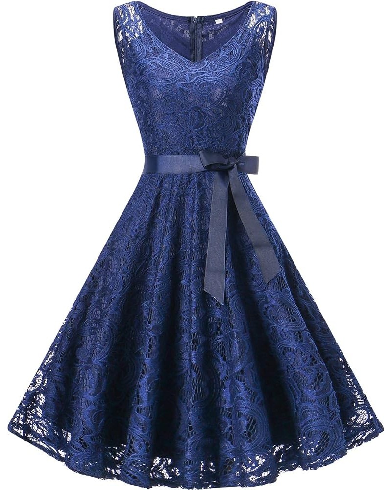 Women Floral Lace V Neck Sleeveless Cocktail Party Bridesmaid Short Prom Dresses Navy $19.24 Dresses