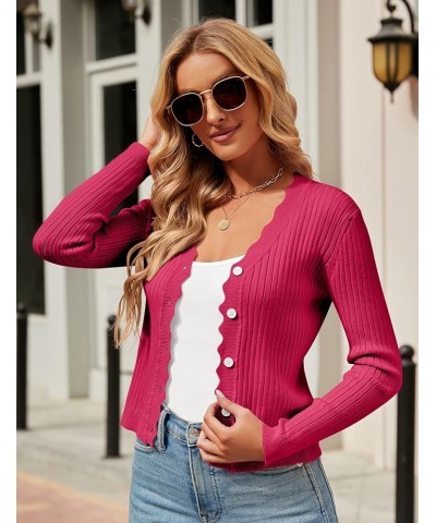 Womens Cropped Cardigan Knit Shrugs for Dresses Tops V Neck Button Down Cardigans Sweaters Red $6.95 Sweaters