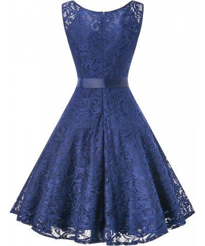 Women Floral Lace V Neck Sleeveless Cocktail Party Bridesmaid Short Prom Dresses Navy $19.24 Dresses