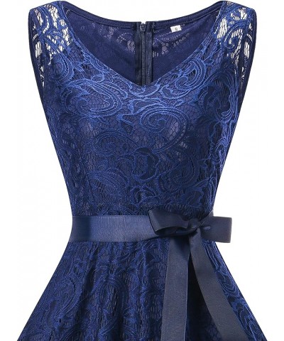 Women Floral Lace V Neck Sleeveless Cocktail Party Bridesmaid Short Prom Dresses Navy $19.24 Dresses