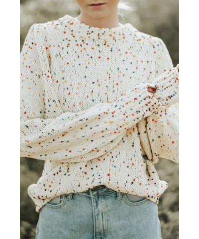 Women Fashion Pullover Knitwear Sweater Color Dot Long Sleeve Jumper Elegant Polka Dot Confetti Sweater Tops Beige $27.02 Act...