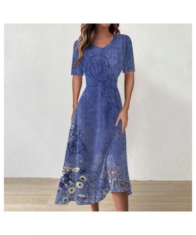 Women's Spring Dresses 2024 Short Sleeve V Neck High Waist Chiffon Dress Summer Swing Maxi Dresses 04-blue $25.64 Others