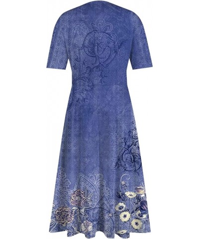 Women's Spring Dresses 2024 Short Sleeve V Neck High Waist Chiffon Dress Summer Swing Maxi Dresses 04-blue $25.64 Others