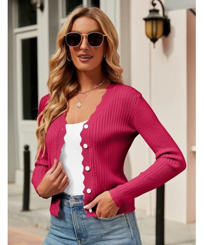 Womens Cropped Cardigan Knit Shrugs for Dresses Tops V Neck Button Down Cardigans Sweaters Red $6.95 Sweaters