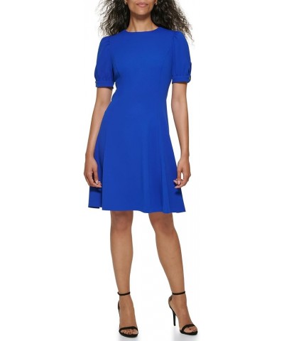 Women's Short Sleeve Fit and Flare Jewel Neck Dress Dp Cobalt $37.74 Dresses