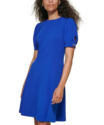 Women's Short Sleeve Fit and Flare Jewel Neck Dress Dp Cobalt $37.74 Dresses