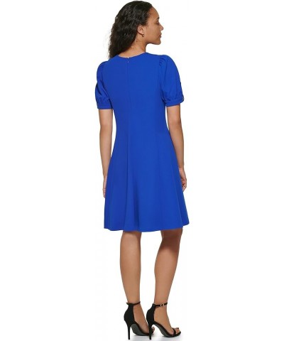 Women's Short Sleeve Fit and Flare Jewel Neck Dress Dp Cobalt $37.74 Dresses