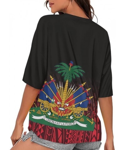 Womens Summer Tops Casual Polynesian Floral Short Sleeve Hawaii Beach Tee T Shirts Haitian Flag Island $10.19 T-Shirts