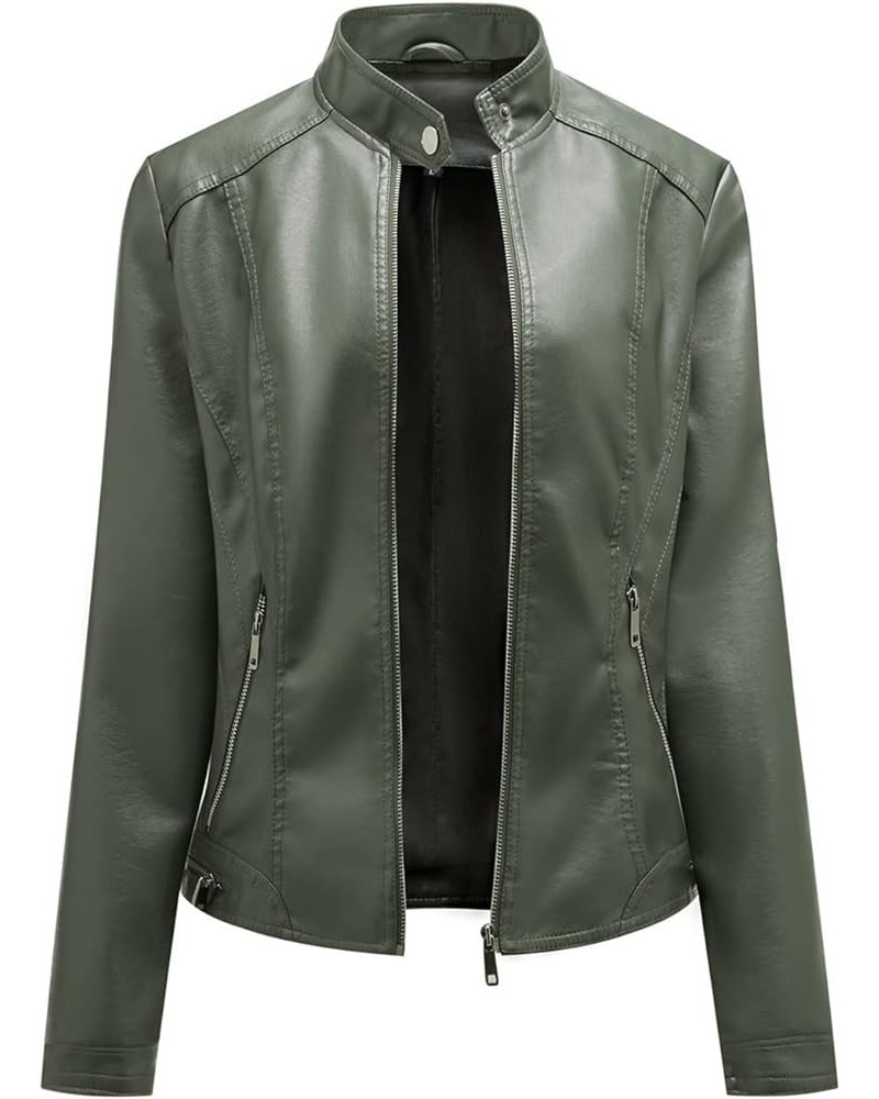 Women's Faux Leather Shacket Zip up Motorcycle Jacket Casual Lightweight Jacket Moto Biker Coat Long Sleeve Coat 14 Army Gree...