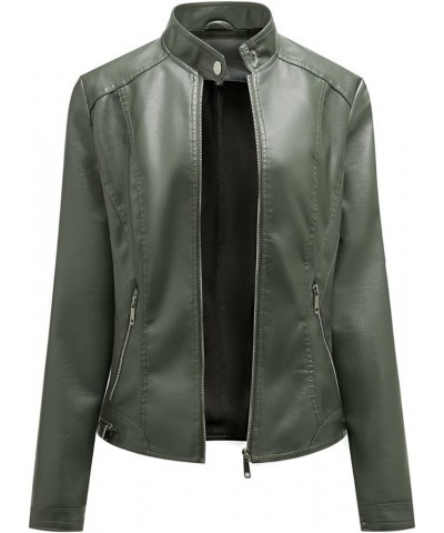 Women's Faux Leather Shacket Zip up Motorcycle Jacket Casual Lightweight Jacket Moto Biker Coat Long Sleeve Coat 14 Army Gree...