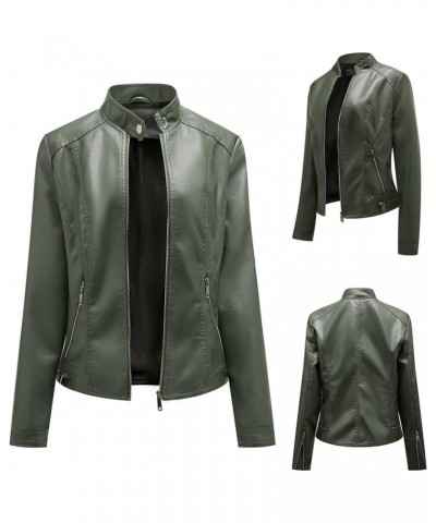 Women's Faux Leather Shacket Zip up Motorcycle Jacket Casual Lightweight Jacket Moto Biker Coat Long Sleeve Coat 14 Army Gree...