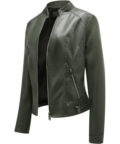 Women's Faux Leather Shacket Zip up Motorcycle Jacket Casual Lightweight Jacket Moto Biker Coat Long Sleeve Coat 14 Army Gree...