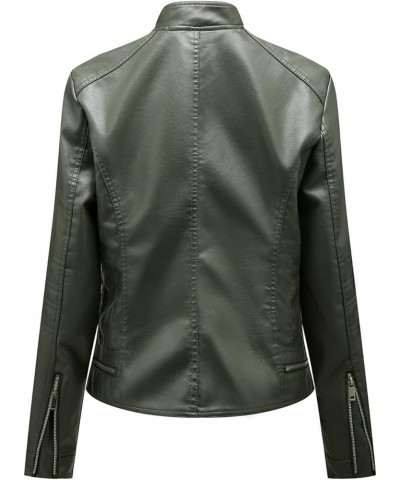 Women's Faux Leather Shacket Zip up Motorcycle Jacket Casual Lightweight Jacket Moto Biker Coat Long Sleeve Coat 14 Army Gree...