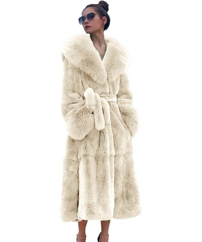 Women's Winter Warm Large Size Solid Color Faux Fur Women Long Sleeve Women Fur Coat Beige $44.09 Coats