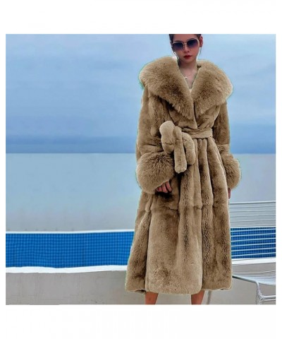 Women's Winter Warm Large Size Solid Color Faux Fur Women Long Sleeve Women Fur Coat Beige $44.09 Coats