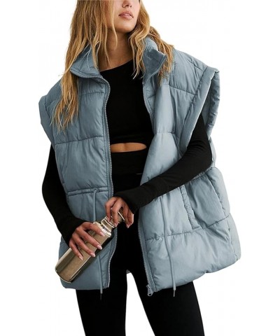 Women's Lightweight Down Puffer Vest Stand Collar Padded Gilet Jacket Adjustable Drawstring Outerwear Dustyblue $14.57 Vests