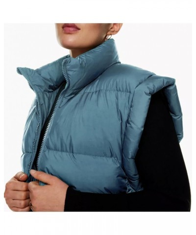 Women's Lightweight Down Puffer Vest Stand Collar Padded Gilet Jacket Adjustable Drawstring Outerwear Dustyblue $14.57 Vests