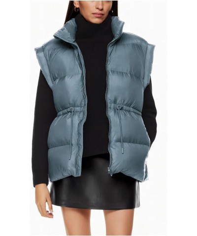 Women's Lightweight Down Puffer Vest Stand Collar Padded Gilet Jacket Adjustable Drawstring Outerwear Dustyblue $14.57 Vests