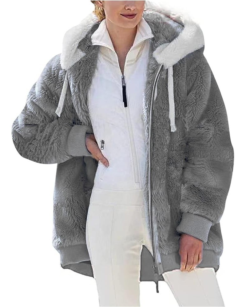 Faux Fur Jackets for Women Hooded Fluffy Zip Up Solid Fleece Coat Long Sleeve Shaggy Teddy Winter Outerwear Dark Gray 5 $12.8...