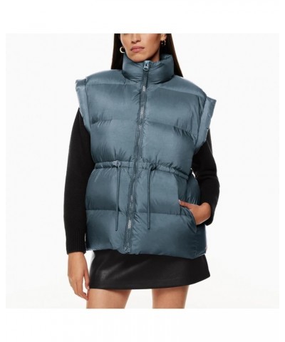 Women's Lightweight Down Puffer Vest Stand Collar Padded Gilet Jacket Adjustable Drawstring Outerwear Dustyblue $14.57 Vests