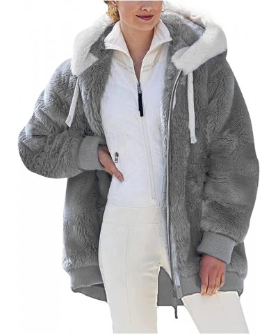 Faux Fur Jackets for Women Hooded Fluffy Zip Up Solid Fleece Coat Long Sleeve Shaggy Teddy Winter Outerwear Dark Gray 5 $12.8...