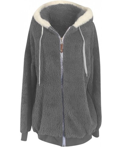 Faux Fur Jackets for Women Hooded Fluffy Zip Up Solid Fleece Coat Long Sleeve Shaggy Teddy Winter Outerwear Dark Gray 5 $12.8...