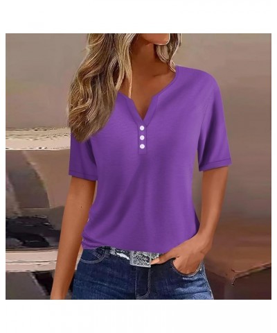 Short Sleeve Button Down Women Spring Ruched Tunic Shirts Henley Neck Workout Tops Short Sleeve Floral Summer Blouses A443-pu...