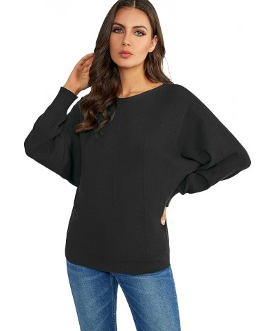 Womens 2023 Winter Loose Boat Neck Batwing Sweater Top Soft Solid Plaid Ribbed Knitted Pullover Sweaters A-black $15.05 Sweaters