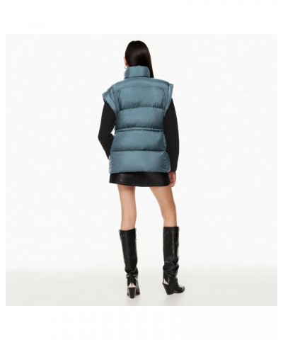 Women's Lightweight Down Puffer Vest Stand Collar Padded Gilet Jacket Adjustable Drawstring Outerwear Dustyblue $14.57 Vests