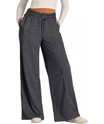 Women's Sweatpants High Waisted Linen Palazzo Pants Wide Leg Long Lounge Pant Trousers with Pocket Sweatpants 3-dark Gray $8....