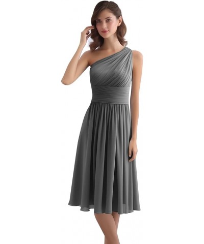 Women's One Shoulder Bridesmaid Dresses Short Chiffon Pleated Formal Evening Gown Grey $32.20 Dresses