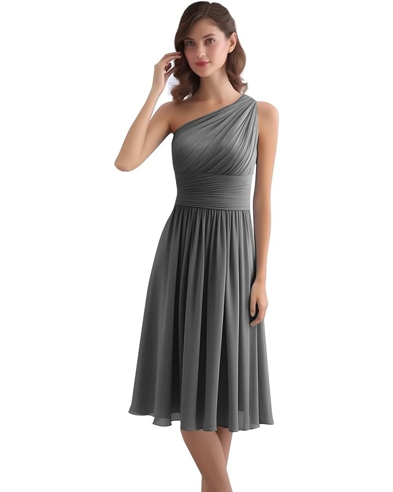 Women's One Shoulder Bridesmaid Dresses Short Chiffon Pleated Formal Evening Gown Grey $32.20 Dresses