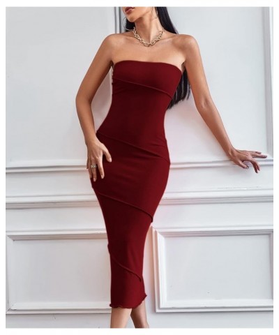 Women's Strapless Tube Bodycon Cocktail Evening Formal Long Dress Wine $9.84 Dresses