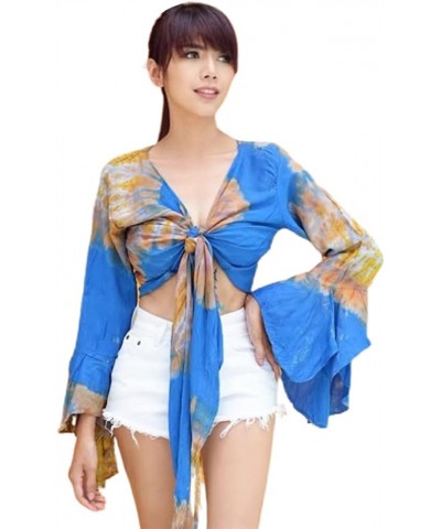 Women & Teen Bohemian Crop Top Ruffle Bell Sleeve Free Size 0-10 Tie Dye Tunic… Blue Moon $20.77 Blouses