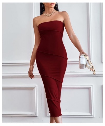 Women's Strapless Tube Bodycon Cocktail Evening Formal Long Dress Wine $9.84 Dresses