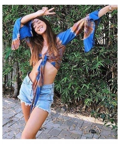 Women & Teen Bohemian Crop Top Ruffle Bell Sleeve Free Size 0-10 Tie Dye Tunic… Blue Moon $20.77 Blouses