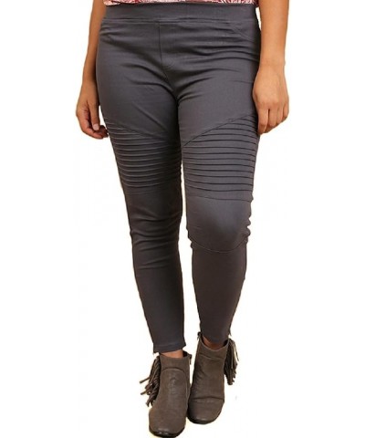 Washed Moto Jeggings with Pintuck and Zipper Detail Charcoal $21.73 Leggings