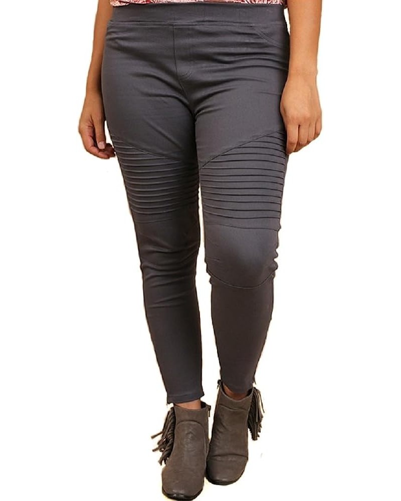 Washed Moto Jeggings with Pintuck and Zipper Detail Charcoal $21.73 Leggings