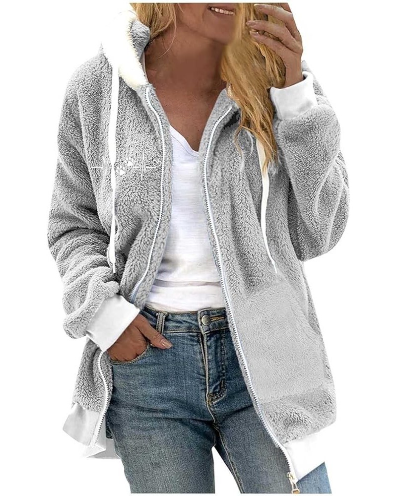 Fleece Coat for Women Color Block Jacket Zip Up Coat Faux Fur Jacket Hooded Warm Coat Winter Casual Jackets 42-gray $9.50 Jac...