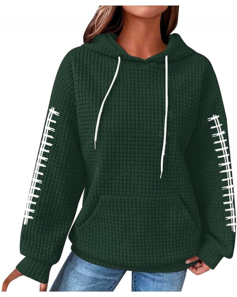 Touchdown Season Womens Waffle Knit Hoodies Long Sleeve Football Print Sweatshirts Drawstring Trendy Pullover Tops 6-green $2...