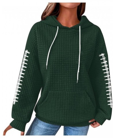 Touchdown Season Womens Waffle Knit Hoodies Long Sleeve Football Print Sweatshirts Drawstring Trendy Pullover Tops 6-green $2...