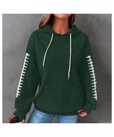 Touchdown Season Womens Waffle Knit Hoodies Long Sleeve Football Print Sweatshirts Drawstring Trendy Pullover Tops 6-green $2...