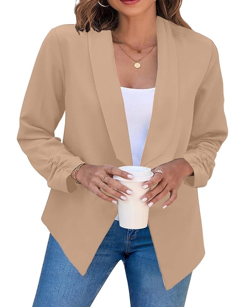 Women Long Sleeve Blazer Lightweight Open Front Business Jacket Blazer Notched Collar Slim Work Office Coat Light Khaki $13.5...